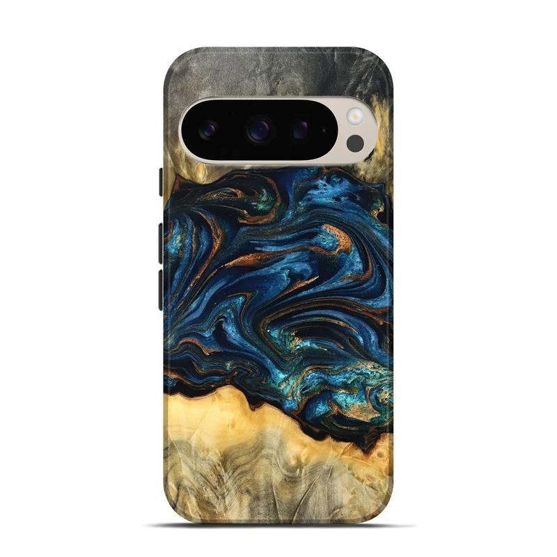Pixel 10 Wood Live Edge Phone Case - Tempie (Teal & Gold, 829816)