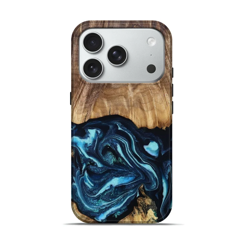 iPhone 18 Pro Wood Live Edge Phone Case - Chantel (Blue, 829810)