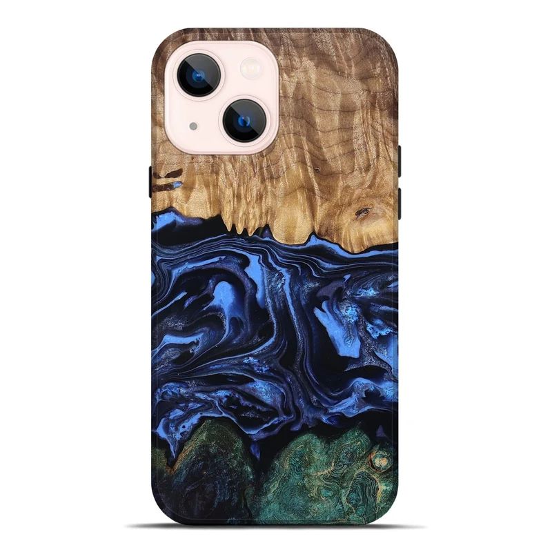iPhone 14 Plus Wood Live Edge Phone Case - Shmuel (Blue, 829807)