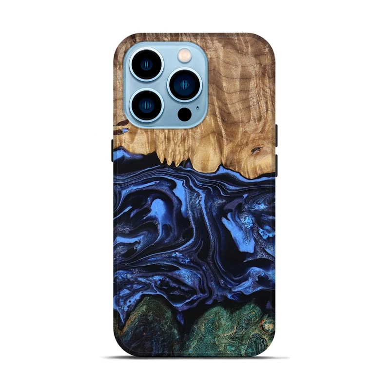 iPhone 14 Pro Wood Live Edge Phone Case - Shmuel (Blue, 829807)