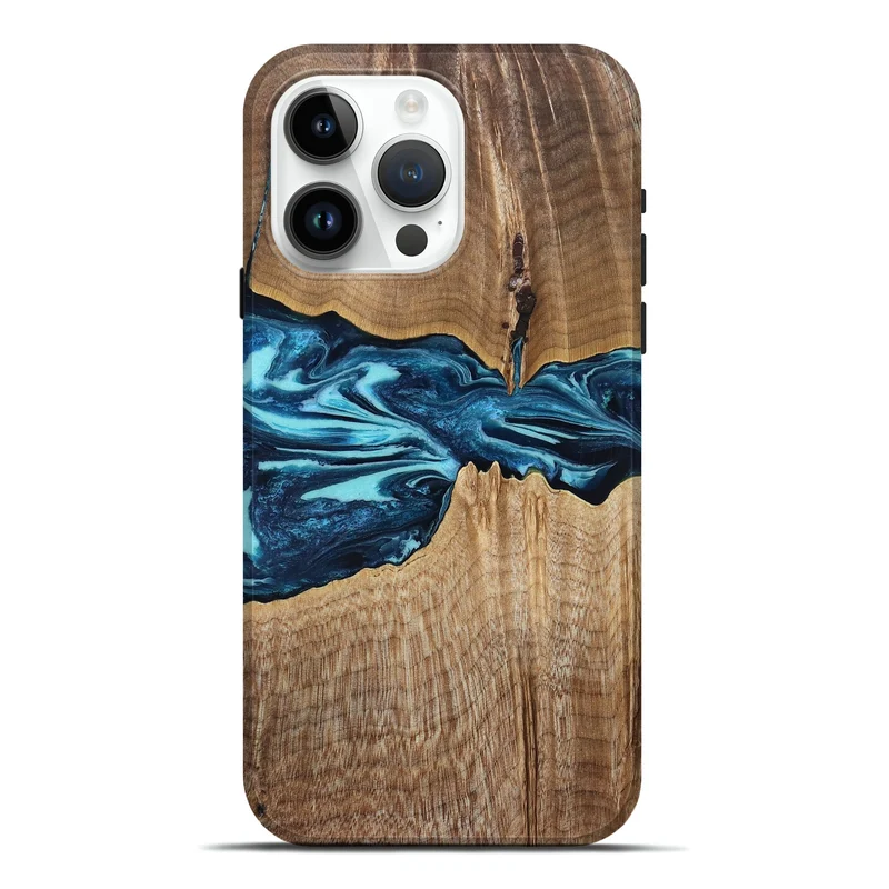 iPhone 15 Pro Max Wood Live Edge Phone Case - Zackary (Blue, 829804)