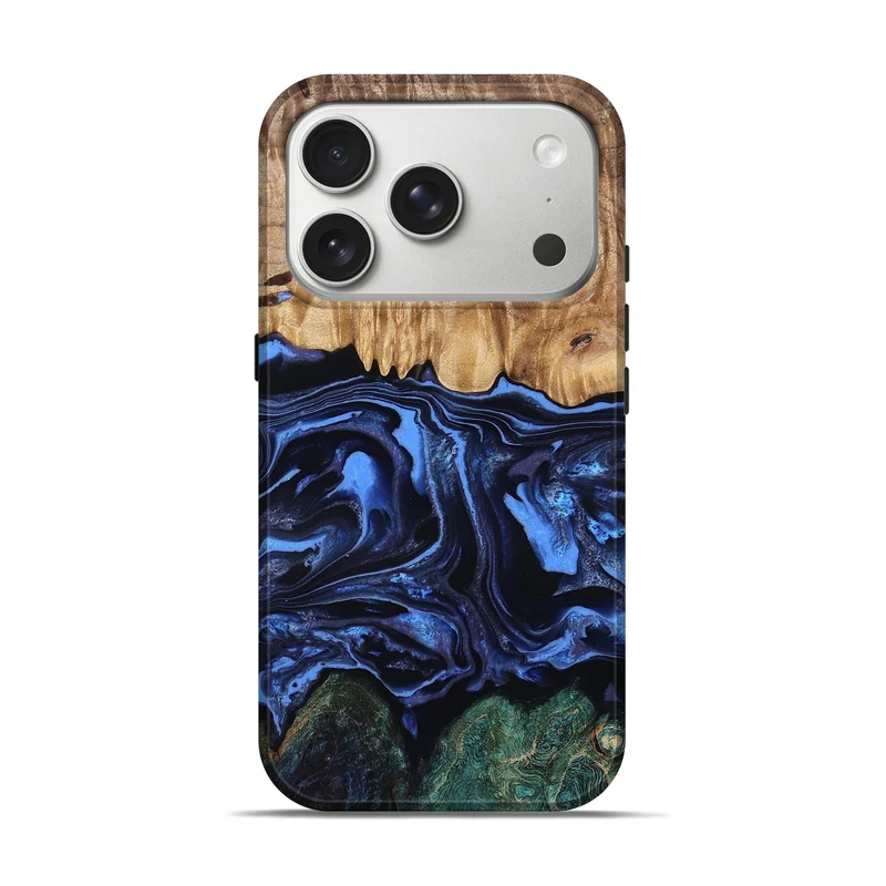 iPhone 17 Pro Wood Live Edge Phone Case - Shmuel (Blue, 829807)