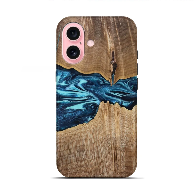 iPhone 16 Wood Live Edge Phone Case - Zackary (Blue, 829804)
