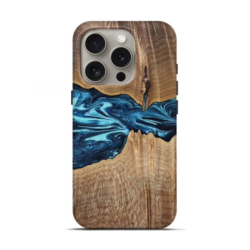 iPhone 16 Pro Wood Live Edge Phone Case - Zackary (Blue, 829804)