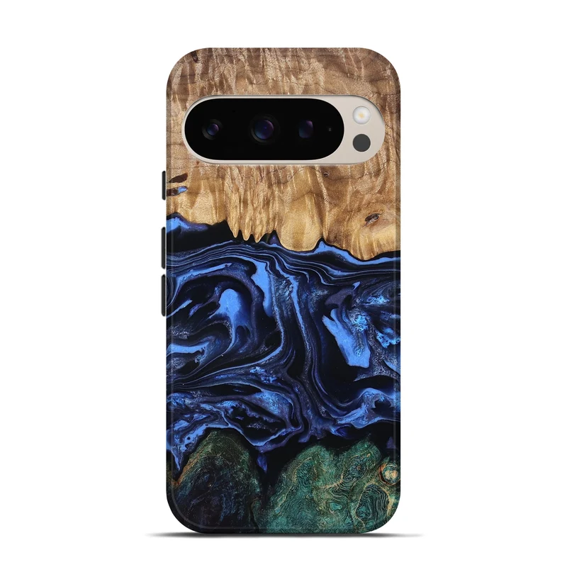 Pixel 9 Wood Live Edge Phone Case - Shmuel (Blue, 829807)
