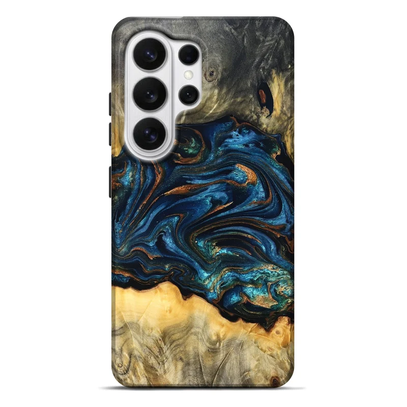 Galaxy S26 Ultra Wood Live Edge Phone Case - Tempie (Teal & Gold, 829816)