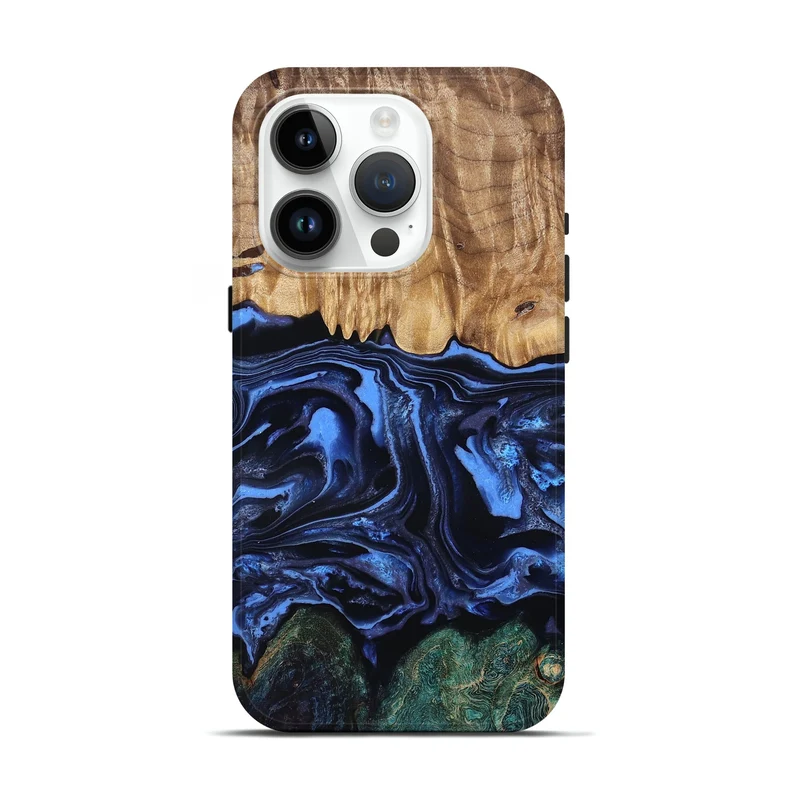 iPhone 15 Pro Wood Live Edge Phone Case - Shmuel (Blue, 829807)