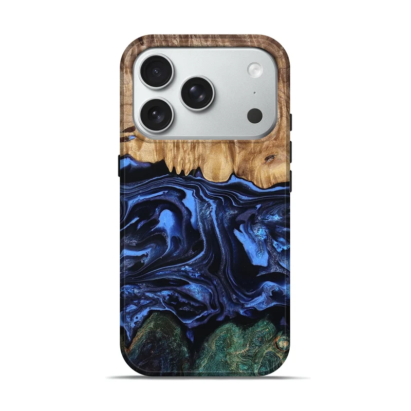 iPhone 18 Pro Wood Live Edge Phone Case - Shmuel (Blue, 829807)
