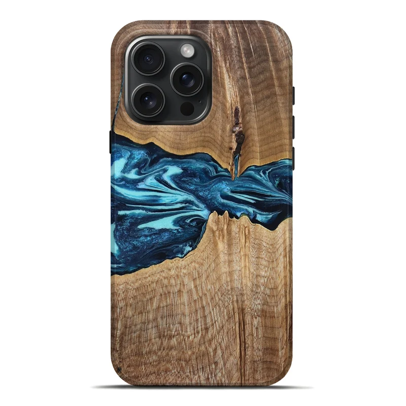 iPhone 16 Pro Max Wood Live Edge Phone Case - Zackary (Blue, 829804)
