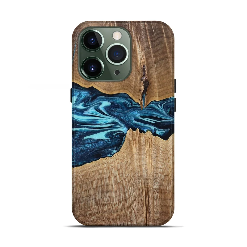 iPhone 13 Pro Wood Live Edge Phone Case - Zackary (Blue, 829804)