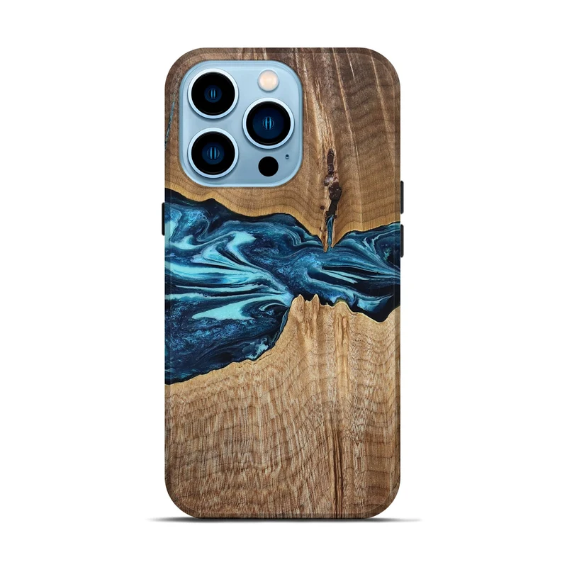 iPhone 14 Pro Wood Live Edge Phone Case - Zackary (Blue, 829804)
