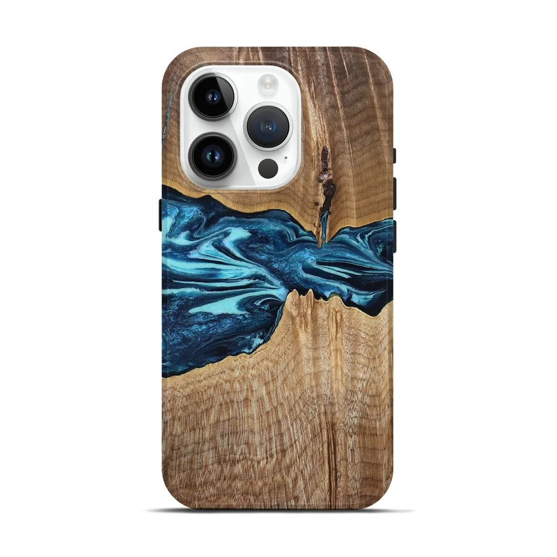 iPhone 15 Pro Wood Live Edge Phone Case - Zackary (Blue, 829804)
