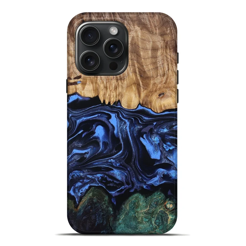 iPhone 16 Pro Max Wood Live Edge Phone Case - Shmuel (Blue, 829807)