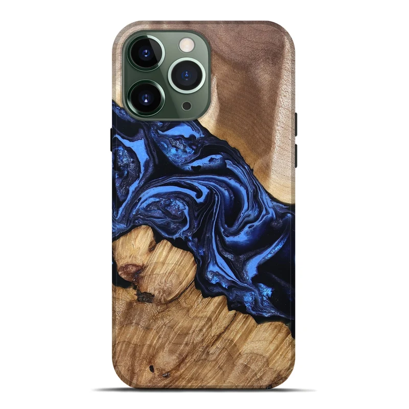 iPhone 13 Pro Max Wood Live Edge Phone Case - Sarai (Blue, 829813)