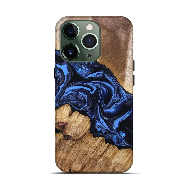 iPhone 13 Pro Wood Live Edge Phone Case - Sarai (Blue, 829813)