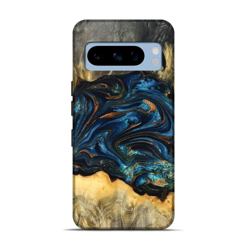 Pixel 8 Pro Wood Live Edge Phone Case - Tempie (Teal & Gold, 829816)