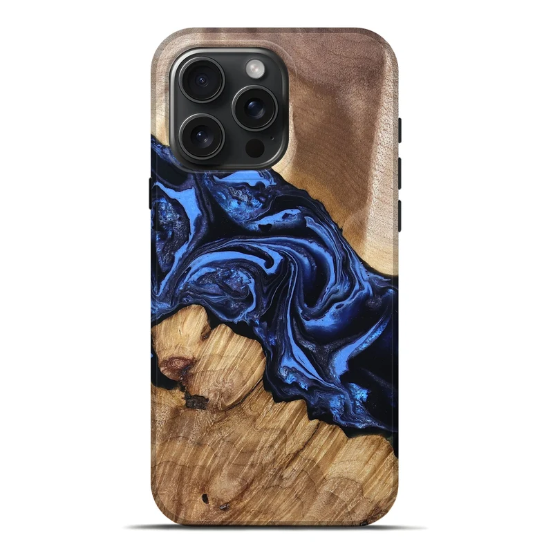 iPhone 16 Pro Max Wood Live Edge Phone Case - Sarai (Blue, 829813)
