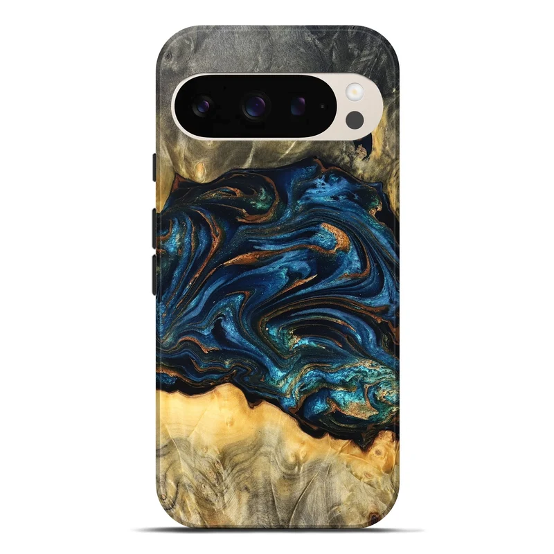 Pixel 10 Pro XL Wood Live Edge Phone Case - Tempie (Teal & Gold, 829816)