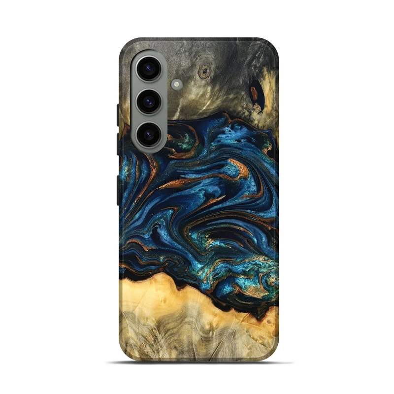 Galaxy S24 Wood Live Edge Phone Case - Tempie (Teal & Gold, 829816)