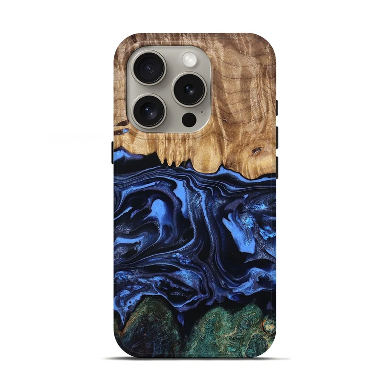iPhone 16 Pro Wood Live Edge Phone Case - Shmuel (Blue, 829807)