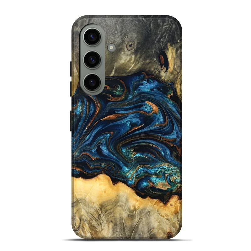 Galaxy S24 Plus Wood Live Edge Phone Case - Tempie (Teal & Gold, 829816)