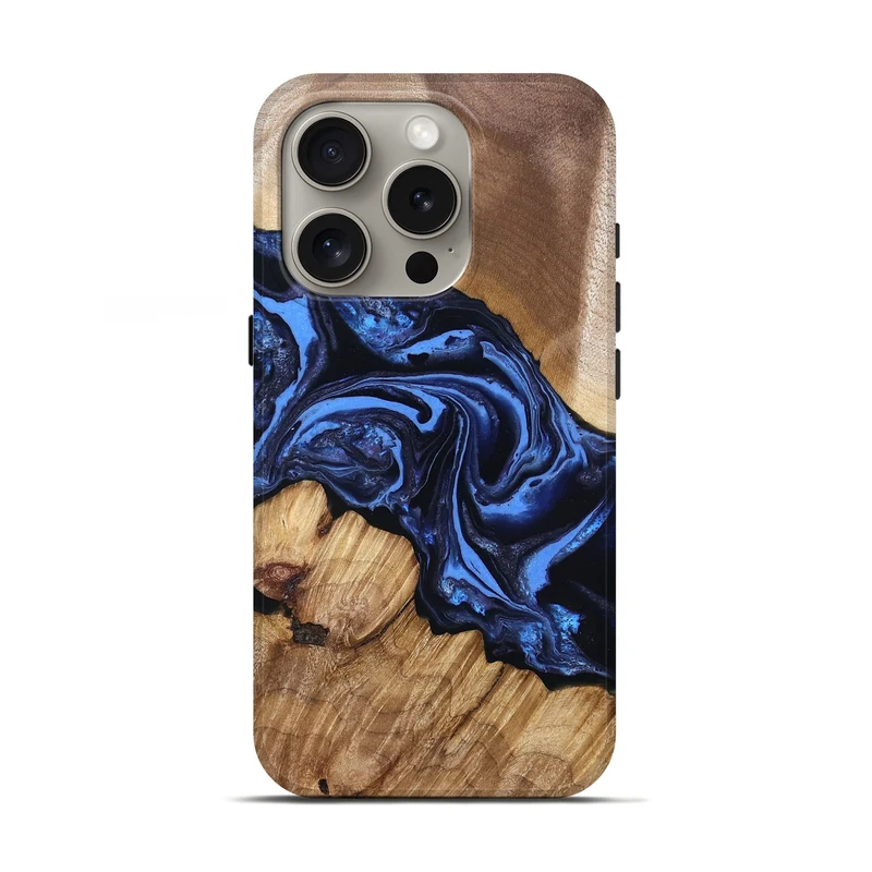 iPhone 16 Pro Wood Live Edge Phone Case - Sarai (Blue, 829813)