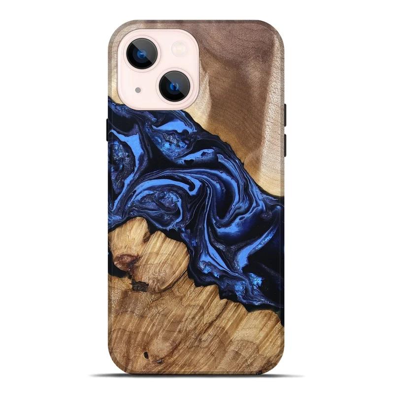 iPhone 14 Plus Wood Live Edge Phone Case - Sarai (Blue, 829813)