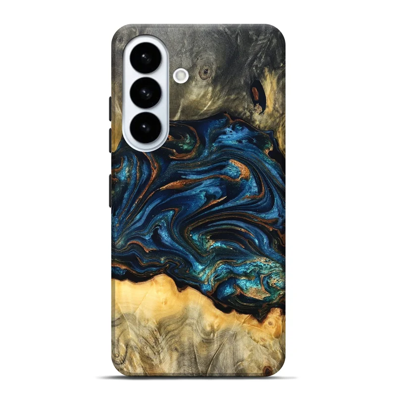 Galaxy S26 Plus Wood Live Edge Phone Case - Tempie (Teal & Gold, 829816)