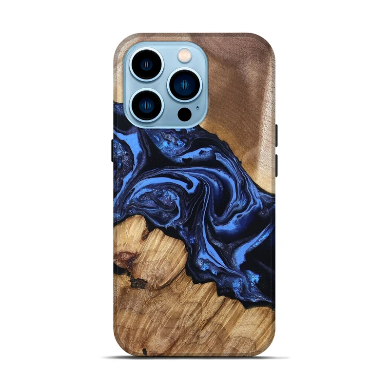 iPhone 14 Pro Wood Live Edge Phone Case - Sarai (Blue, 829813)