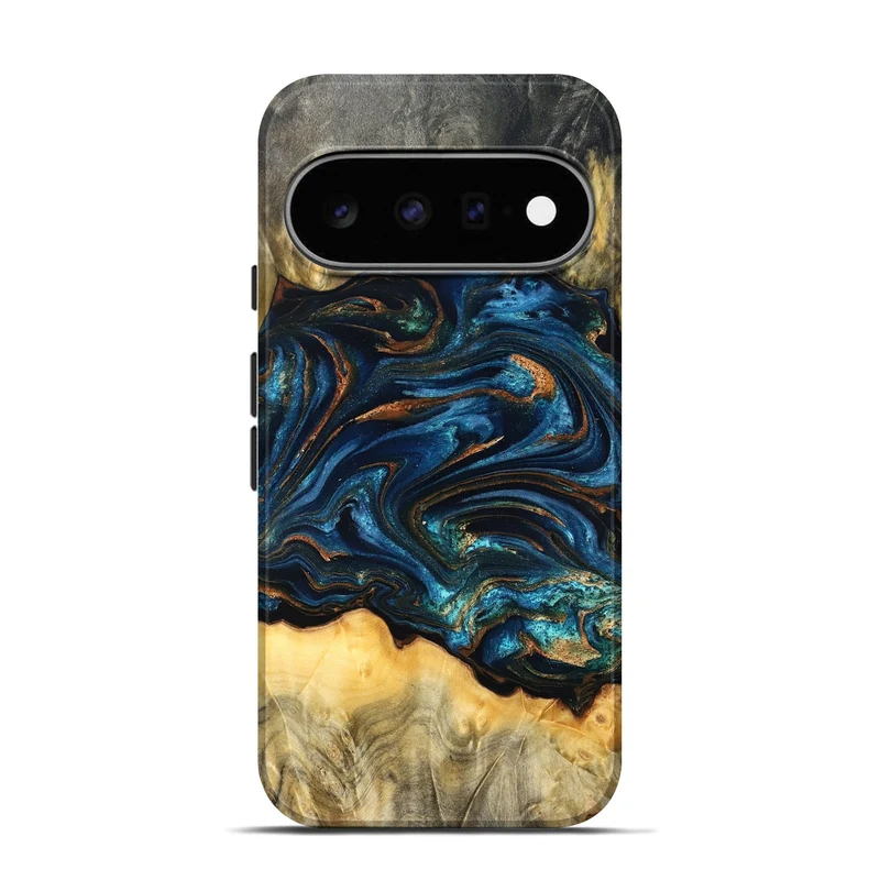 Pixel 11 Pro Wood Live Edge Phone Case - Tempie (Teal & Gold, 829816)
