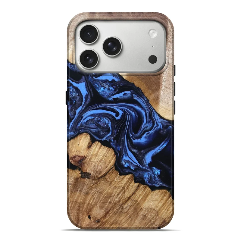 iPhone 17 Pro Max Wood Live Edge Phone Case - Sarai (Blue, 829813)