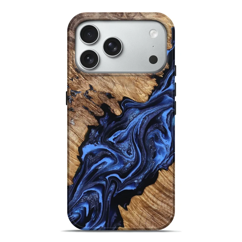 iPhone 18 Pro Max Wood Live Edge Phone Case - Emery (Blue, 829814)
