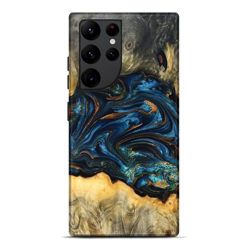 Galaxy S22 Ultra Wood Live Edge Phone Case - Tempie (Teal & Gold, 829816)
