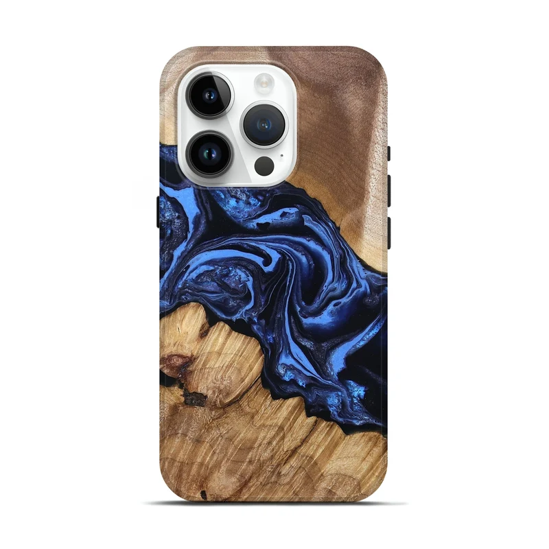 iPhone 15 Pro Wood Live Edge Phone Case - Sarai (Blue, 829813)