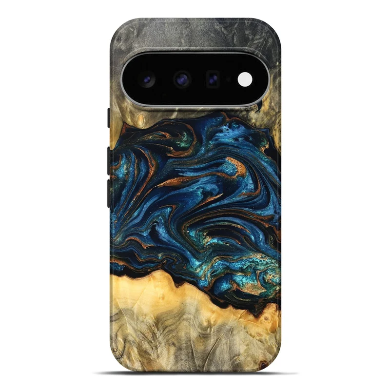 Pixel 11 Pro XL Wood Live Edge Phone Case - Tempie (Teal & Gold, 829816)