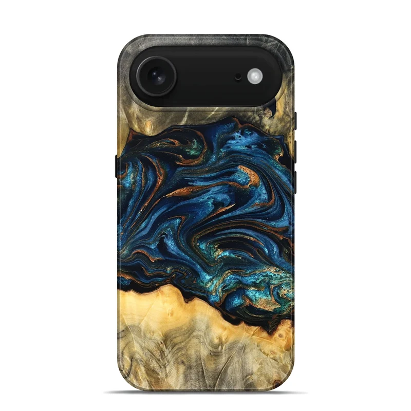 iPhone 17 Air Wood Live Edge Phone Case - Tempie (Teal & Gold, 829816)