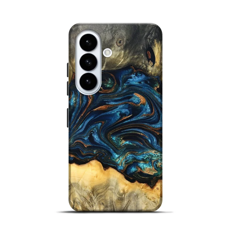 Galaxy S26 Wood Live Edge Phone Case - Tempie (Teal & Gold, 829816)