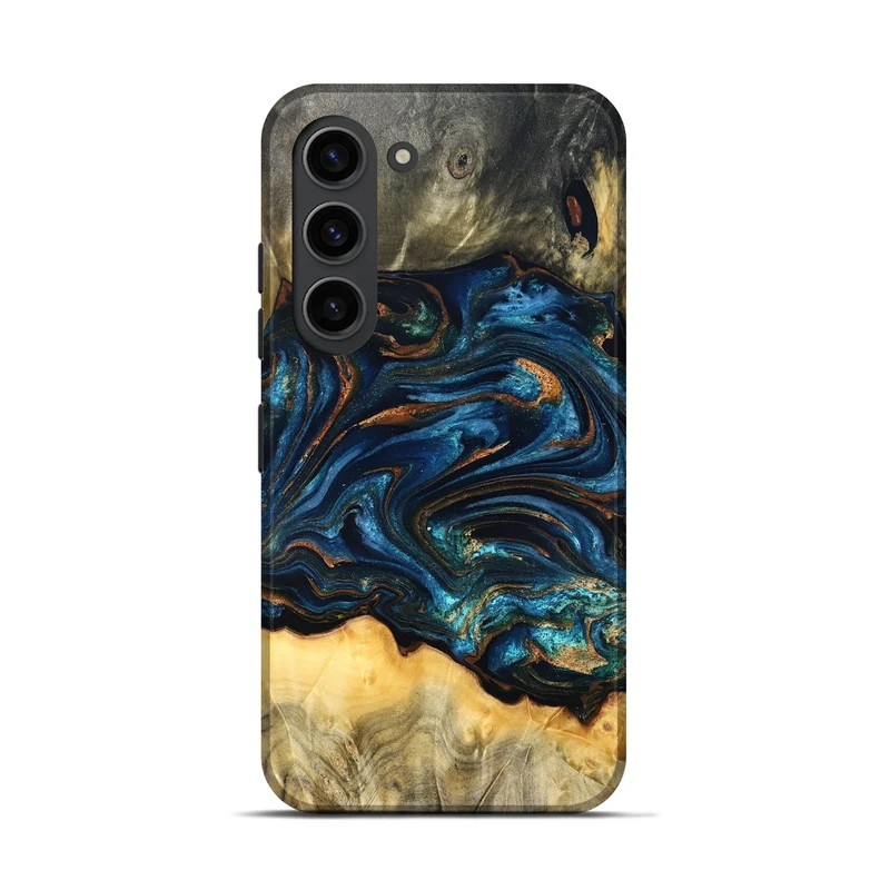 Galaxy S23 Wood Live Edge Phone Case - Tempie (Teal & Gold, 829816)