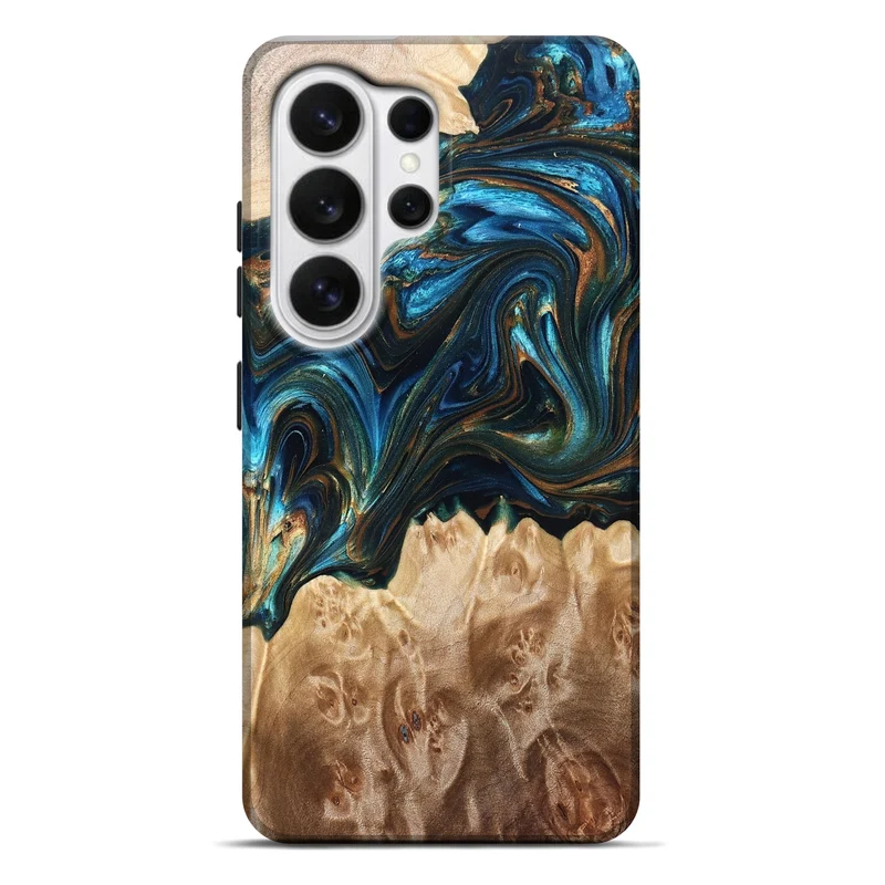 Galaxy S26 Ultra Wood Live Edge Phone Case - Khloe (Teal & Gold, 829801)