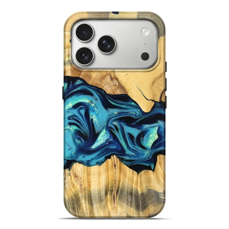 iPhone 17 Pro Max Wood Live Edge Phone Case - Daron (Blue, 829800)