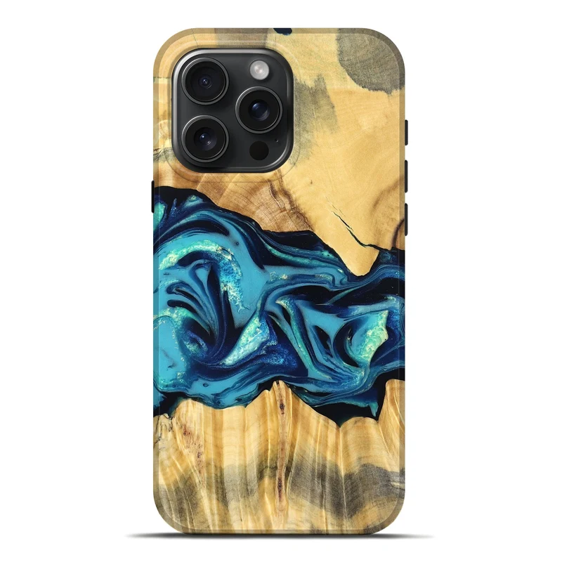 iPhone 16 Pro Max Wood Live Edge Phone Case - Daron (Blue, 829800)