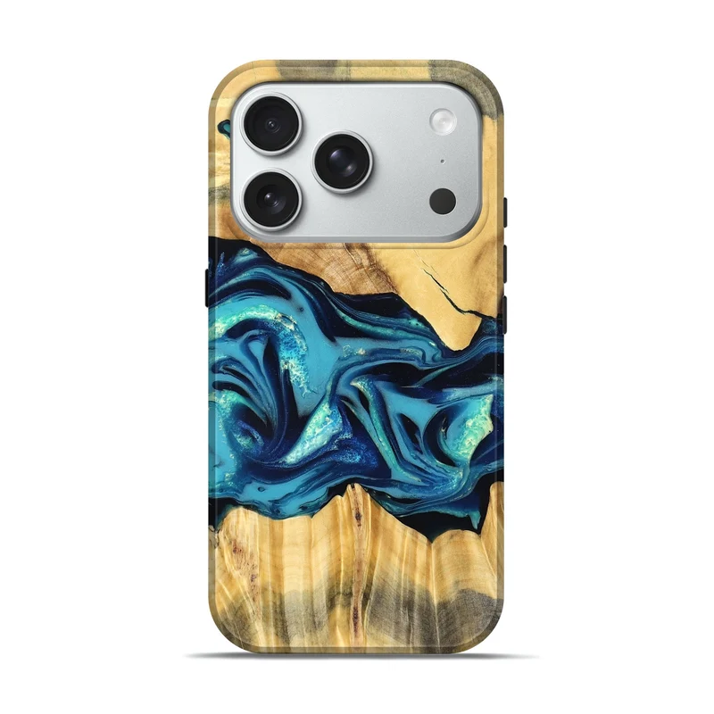 iPhone 18 Pro Wood Live Edge Phone Case - Daron (Blue, 829800)