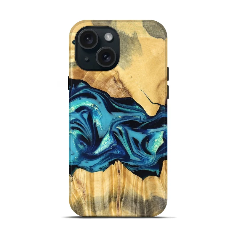 iPhone 15 Wood Live Edge Phone Case - Daron (Blue, 829800)