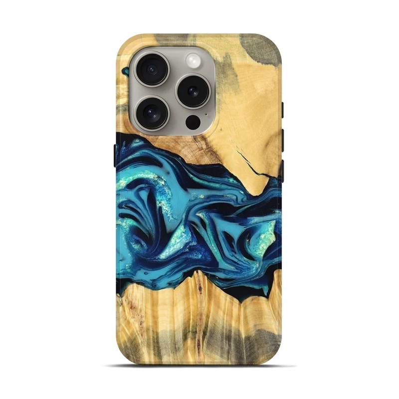 iPhone 16 Pro Wood Live Edge Phone Case - Daron (Blue, 829800)