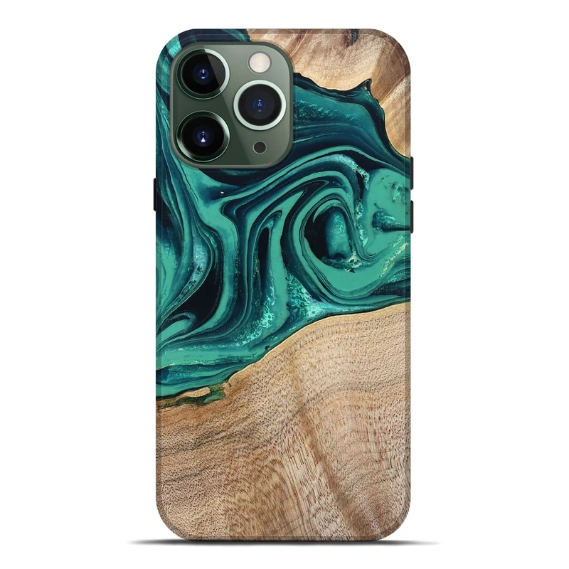 iPhone 13 Pro Max Wood Live Edge Phone Case - Kattie (Green, 829783)