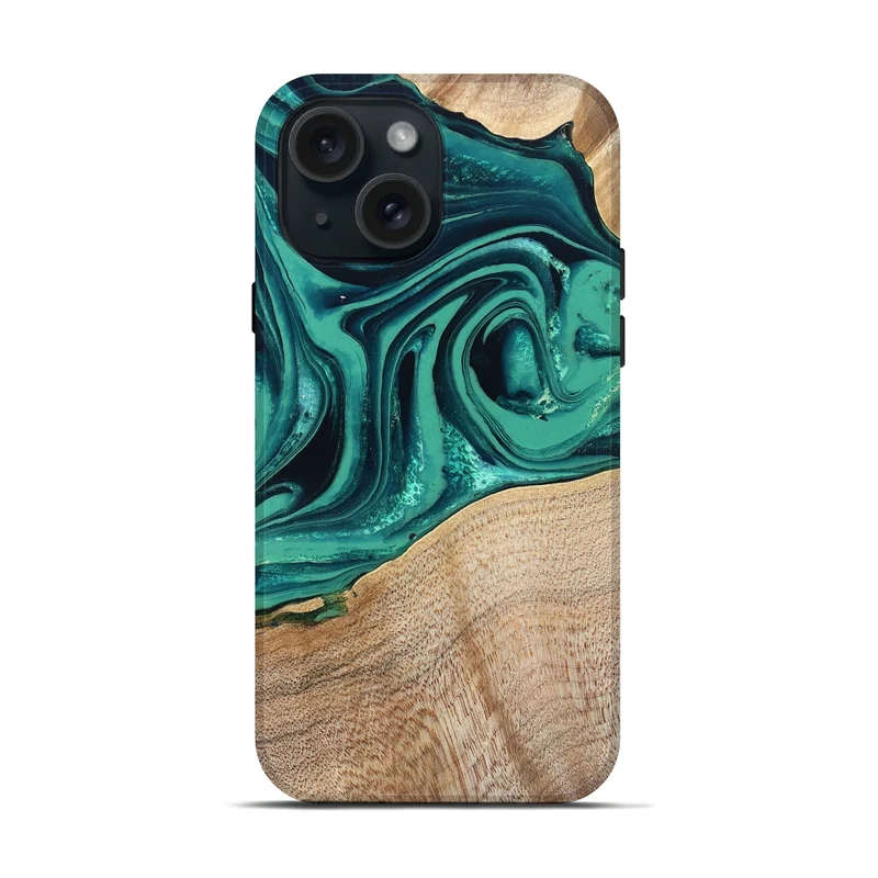 iPhone 15 Wood Live Edge Phone Case - Kattie (Green, 829783)