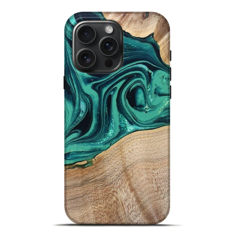 iPhone 16 Pro Max Wood Live Edge Phone Case - Kattie (Green, 829783)