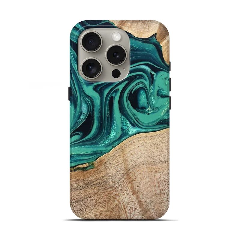 iPhone 16 Pro Wood Live Edge Phone Case - Kattie (Green, 829783)
