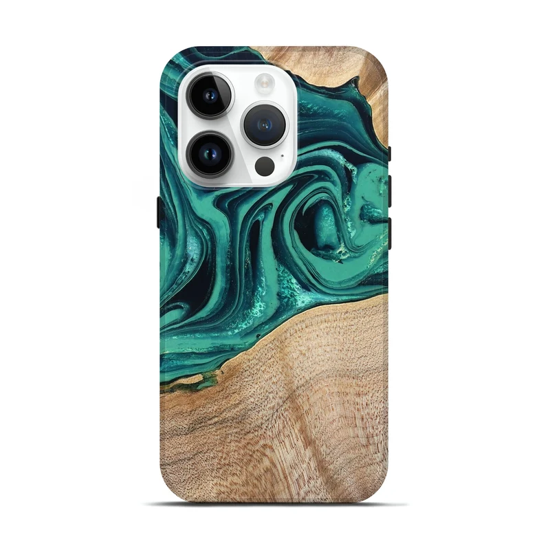 iPhone 15 Pro Wood Live Edge Phone Case - Kattie (Green, 829783)