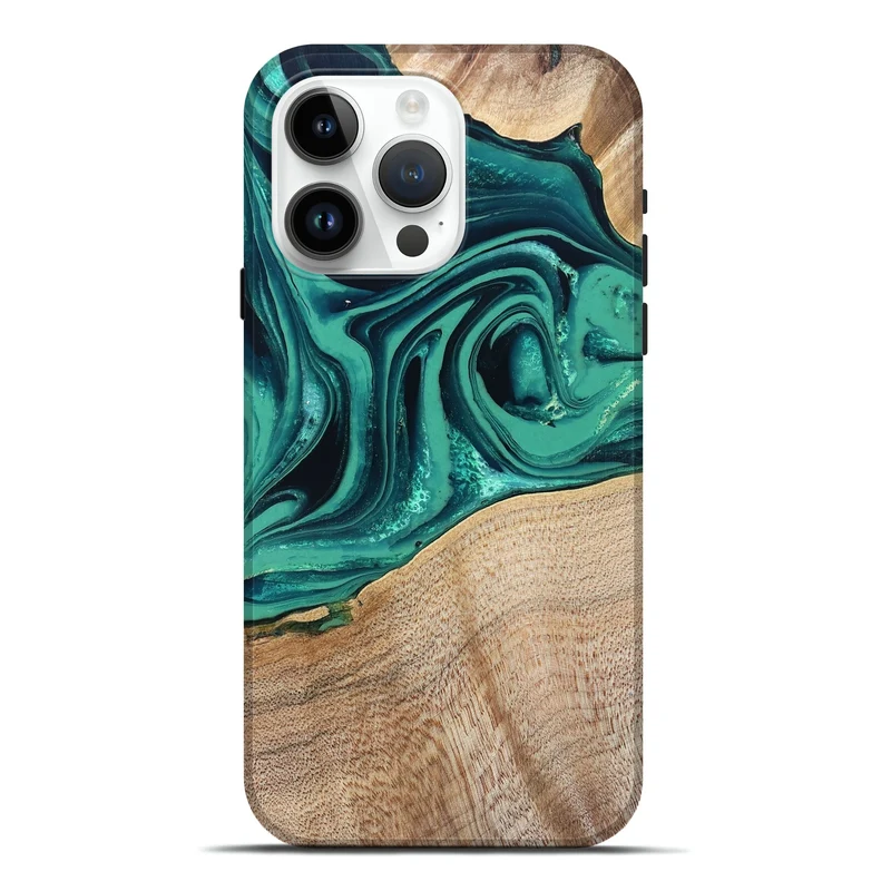 iPhone 15 Pro Max Wood Live Edge Phone Case - Kattie (Green, 829783)